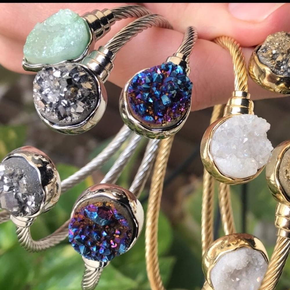 Genuine Natural Druzy Cable Bangle